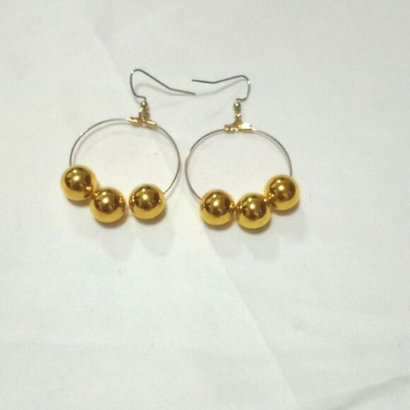 Gold plated Custom made beaded drop dangle hoop earrings - Picture 1 of 3